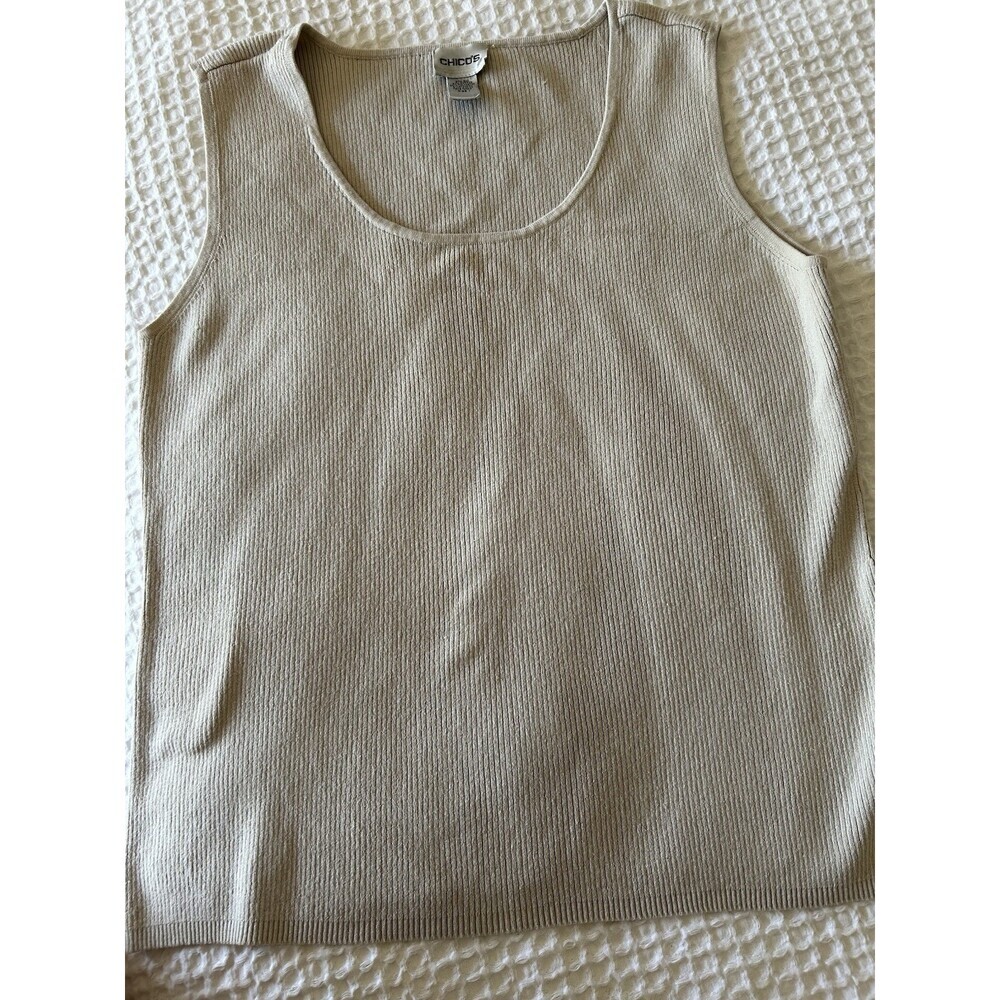 Chicos Tank Top Womens Size 1 Knit Sleeveless V Neck beige